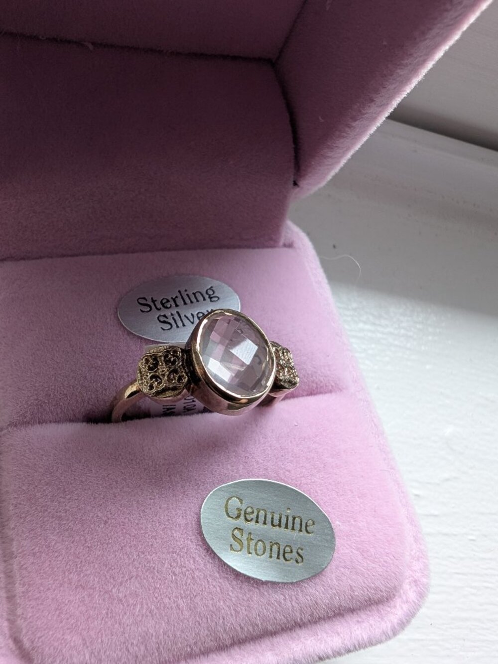 Brand New Sterling Silver Rose Quartz Ring For Sale